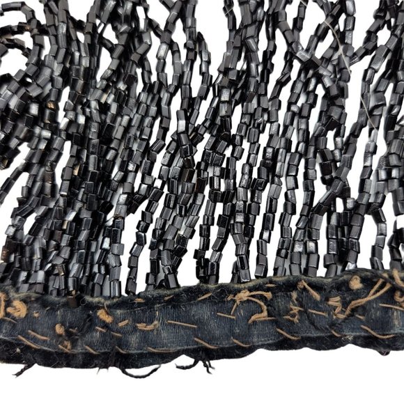 Antique Glass Bead Collar Necklace Black Hand Sewn Estate - Picture 6 of 9